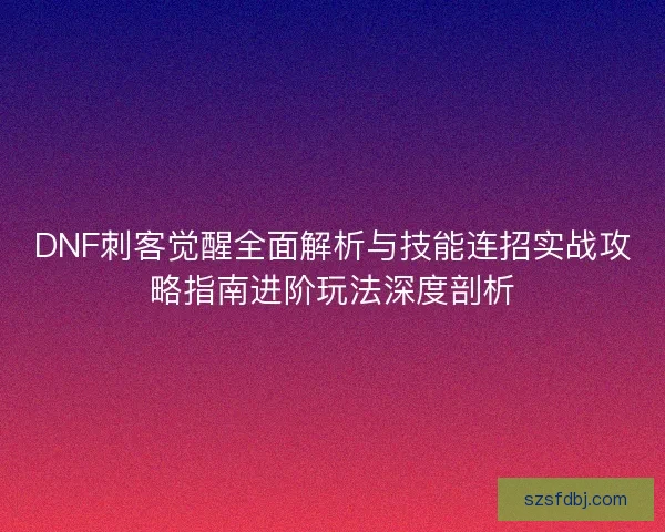 DNF刺客觉醒全面解析与技能连招实战攻略指南进阶玩法深度剖析